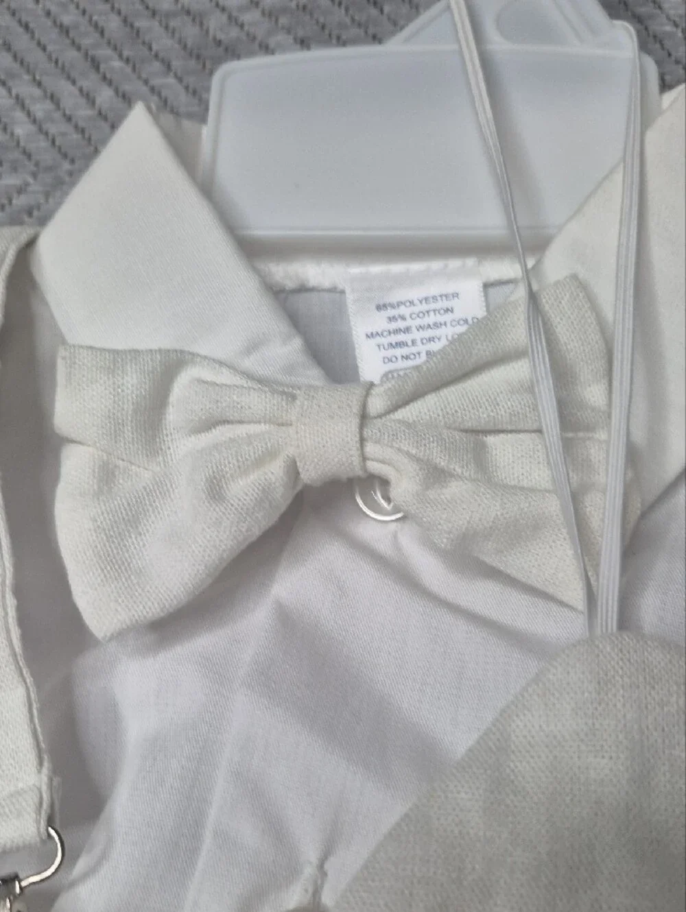 NWT Lito Boys White Christening Baptism Suspender Shirt Shorts Hat 3pcs Set 0-3M